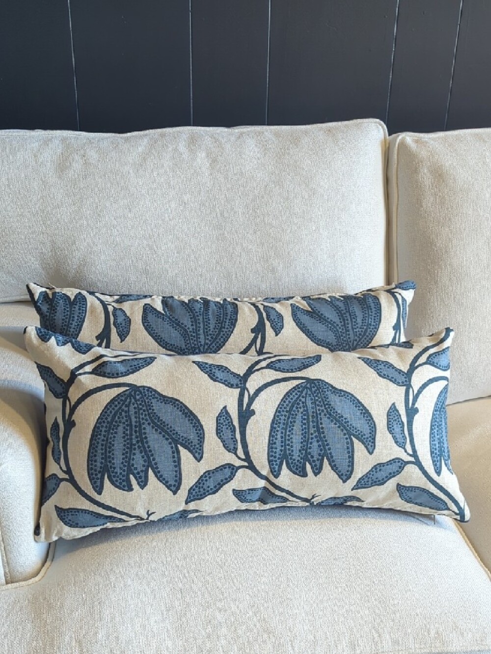 Blue Floral Lumbar Accent Pillow - Neutral Background